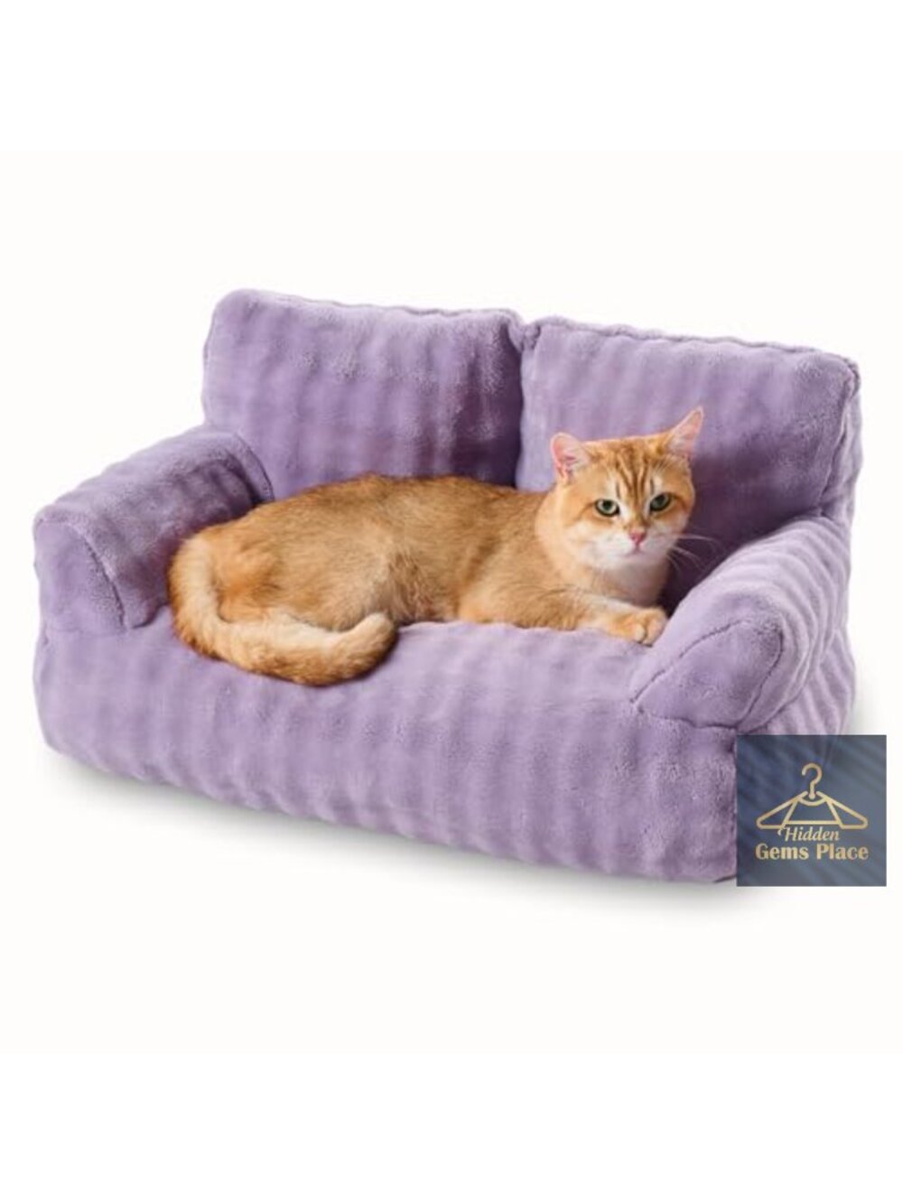 Plush Cat Couch Bed with Bolster Support, Non-Slip Bottom, Machine Washable,